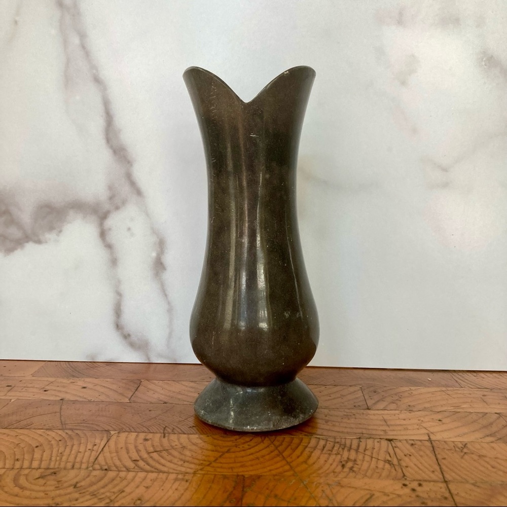 Vintage Black Carved Stone Vase India